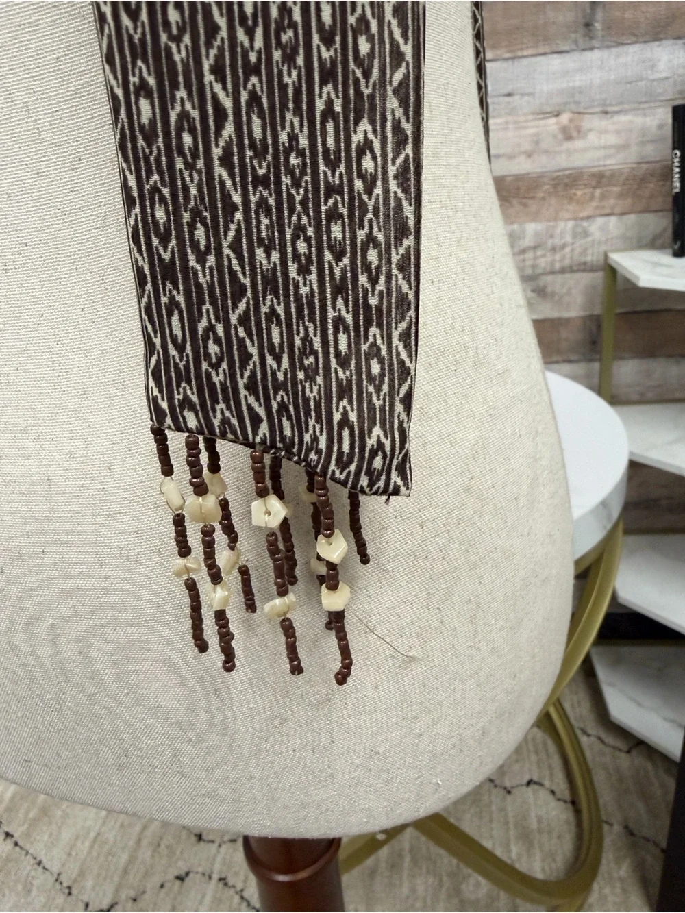 no brand brown with beads scarf OS